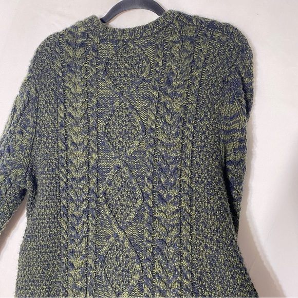 Far West Green & Navy Blue Cable Knit Crew Neck Pullover Sweater L - Picture 15 of 16